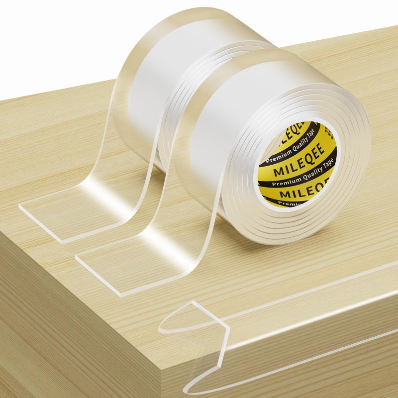 MILEQEE 2Pack Clear Edge Protector Strip, 1.57in x 3.28FT(6.56FT Total), Sharp Edge Wrap Cover Tape, Self Adhesive Protective Corner Bumper Guards for Cabinet Door Desk Glass Table Bed Furniture, Kitchen - Image 1